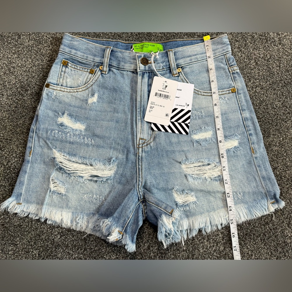 NWT~Sandrine Rose x Free People Bermuda Denim Shorts Sz 24 Women Color Rock Blue
